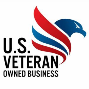 U.S. Veteran Owned Business logo featuring a stylized red, white, and blue eagle head