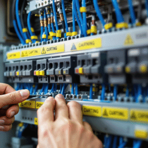 Electrical Install Gulf Coast Equip Care technician installing electrical connections for commercial kitchen equipment