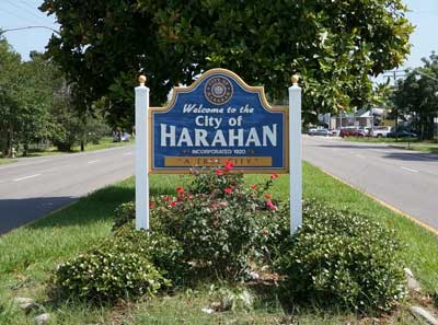 City of Harahan welcome sign with flowers. City of Harahan welcome sign with flowers.