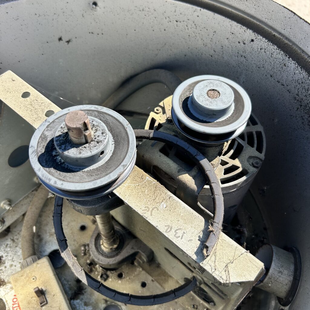 Broken fan belt on commercial kitchen equipment showing why preventative maintenance is important.